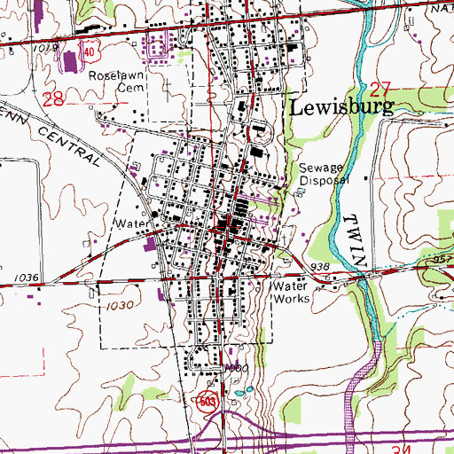 Topographic Map of Lewisburg, OH