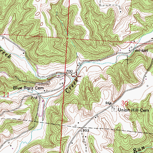 Topographic Map of Little Blue Rock Creek, OH