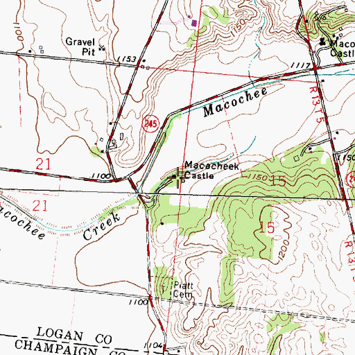 Topographic Map of Macacheek Castle, OH