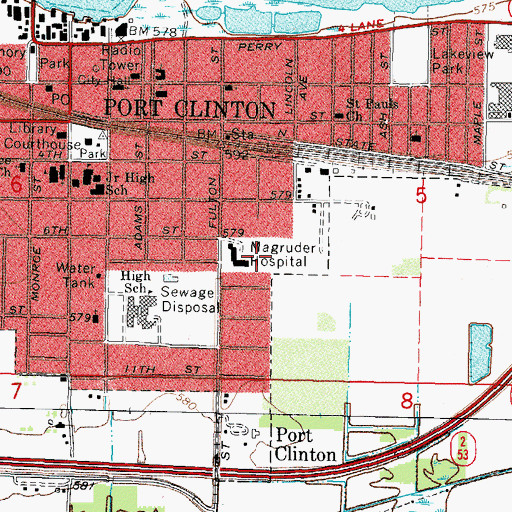 Topographic Map of H B Magruder Memorial Hospital, OH