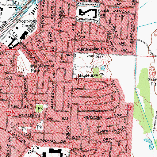 Topographic Map of Maple Avenue Church, OH