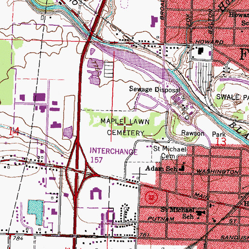 Topographic Map of Maple Lawn Cemetery, OH