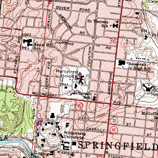 Topographic Map of Springfield Regional Medical Center Fountain Campus, OH