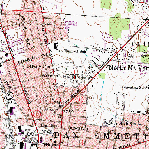 Topographic Map of Mound View Cemetery, OH