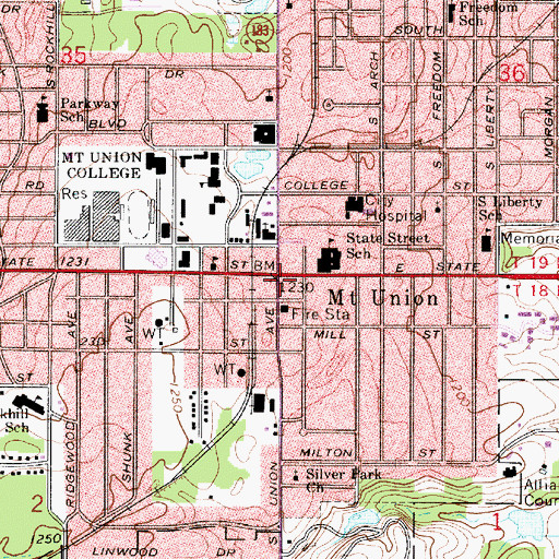 Topographic Map of Mount Union, OH