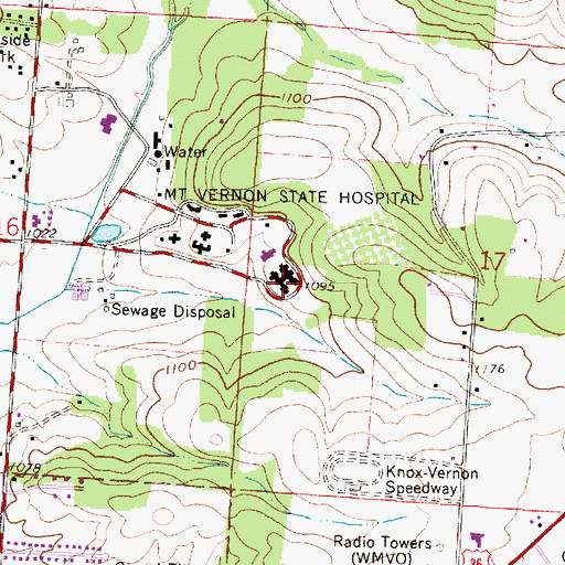Topographic Map of Mount Vernon State Hospital, OH