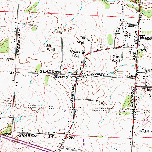 Topographic Map of Myers Church, OH