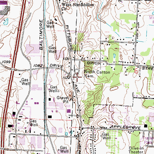 Topographic Map of North Canton Cemetery, OH