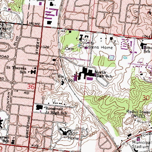 Topographic Map of North High School (historical), OH