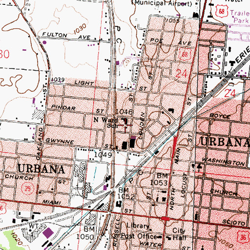 Topographic Map of North Ward School, OH