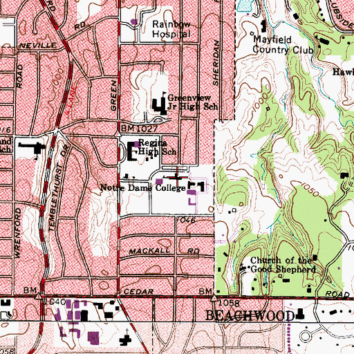 Topographic Map of Notre Dame College, OH
