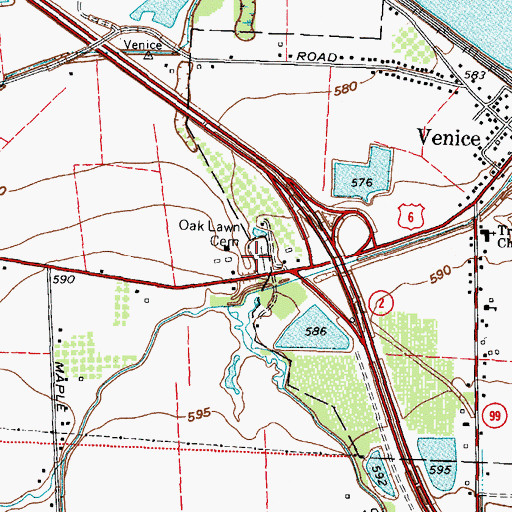 Topographic Map of Oak Lawn Cemetery, OH