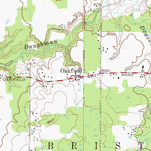 Topographic Map of Oakfield, OH
