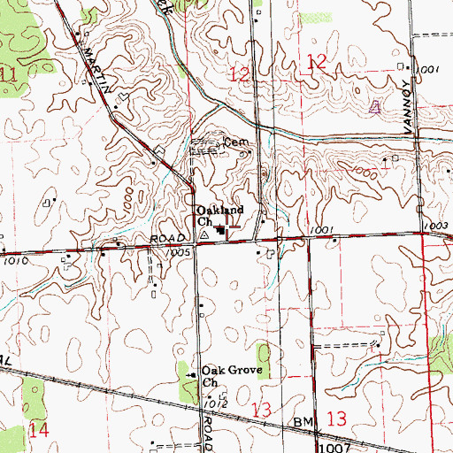 Topographic Map of Oakland Church of the Brethren, OH