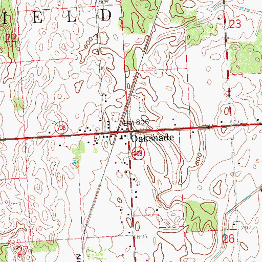 Topographic Map of Oakshade, OH