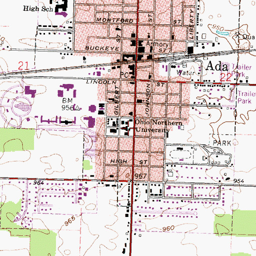Topographic Map of Ohio Northern University, OH