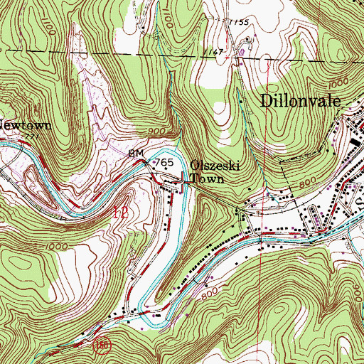 Topographic Map of Olszeski Town, OH