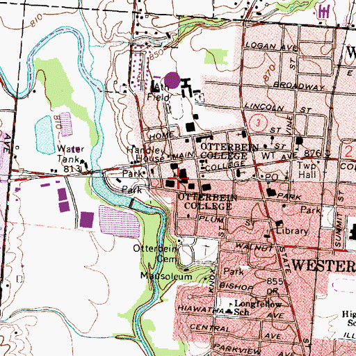Topographic Map of Otterbein College, OH