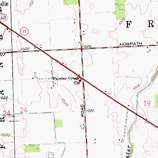Topographic Map of Painter Creek Church of the Brethren, OH