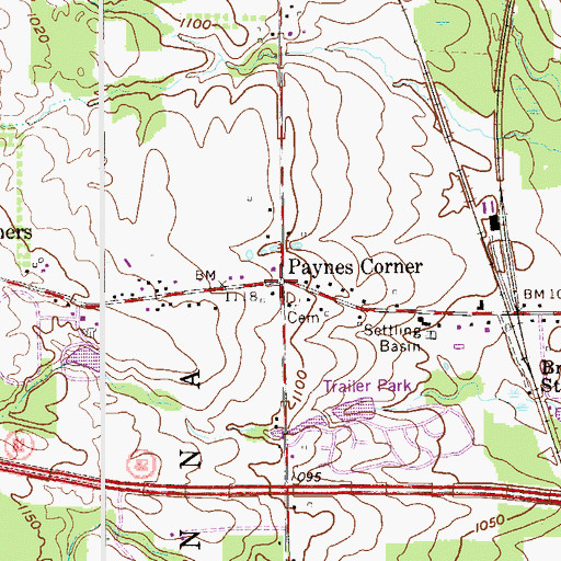 Topographic Map of Paynes Corner, OH