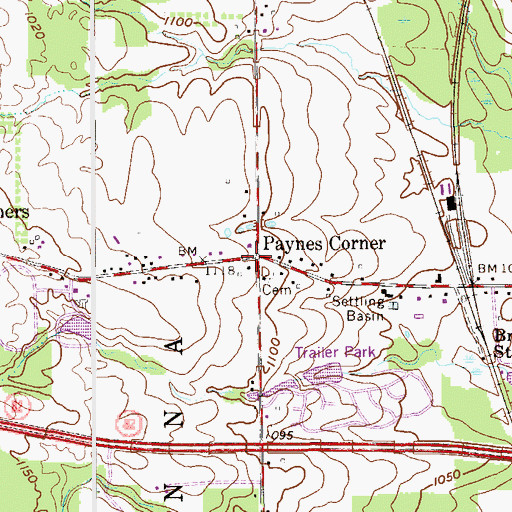 Topographic Map of Paynes Corner, OH
