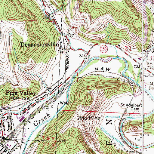 Topographic Map of Piney Fork, OH