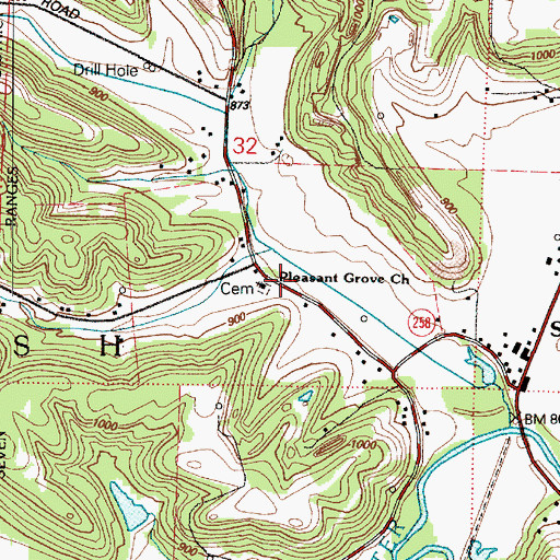 Topographic Map of Pleasant Grove Church, OH