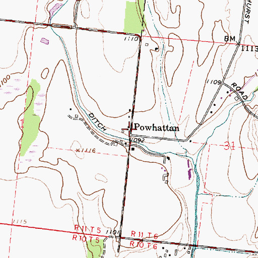 Topographic Map of Powhattan, OH