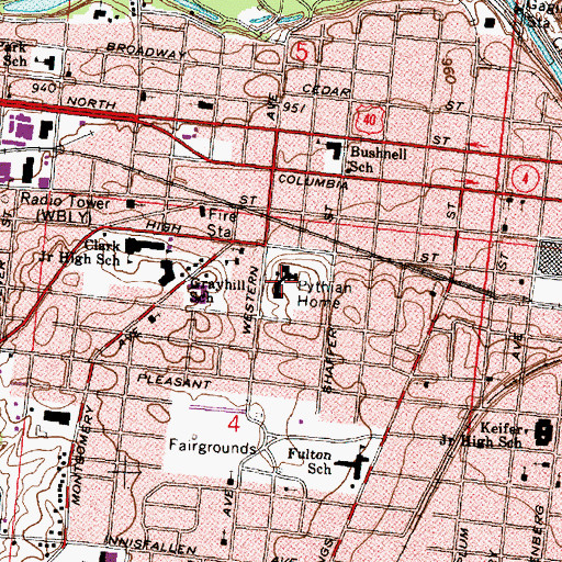 Topographic Map of Pythian Home, OH