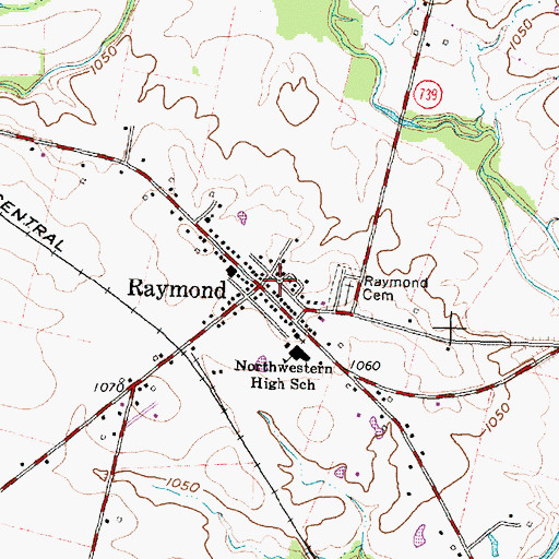 Topographic Map of Raymond, OH