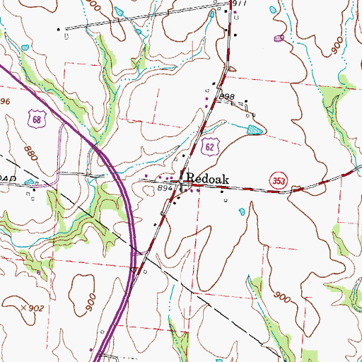 Topographic Map of Redoak, OH