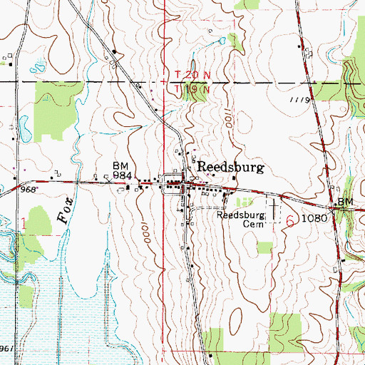 Topographic Map of Reedsburg, OH
