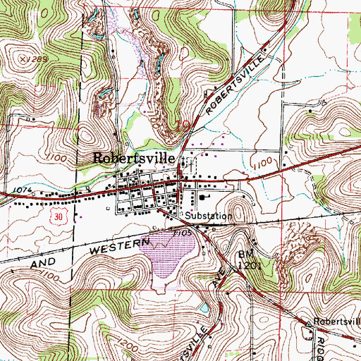 Topographic Map of Robertsville, OH