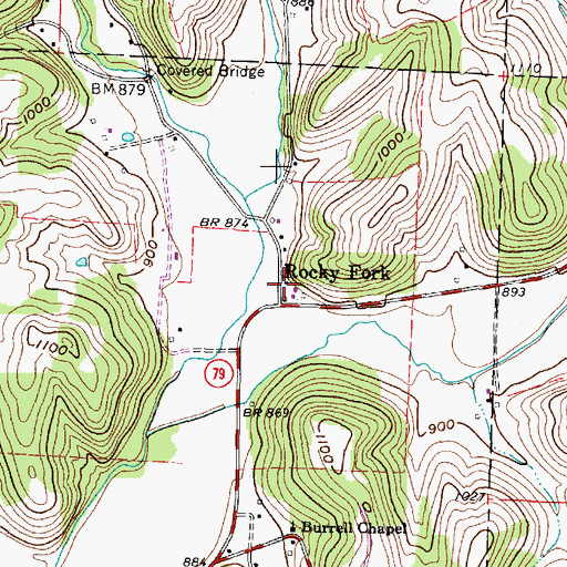 Topographic Map of Rocky Fork, OH