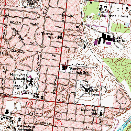 Topographic Map of Roosevelt Middle School, OH