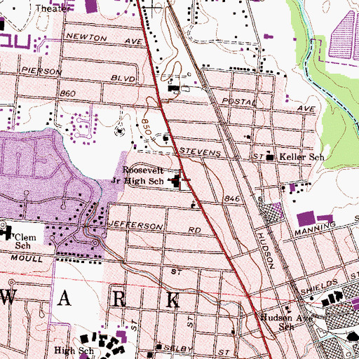 Topographic Map of Roosevelt Middle School, OH