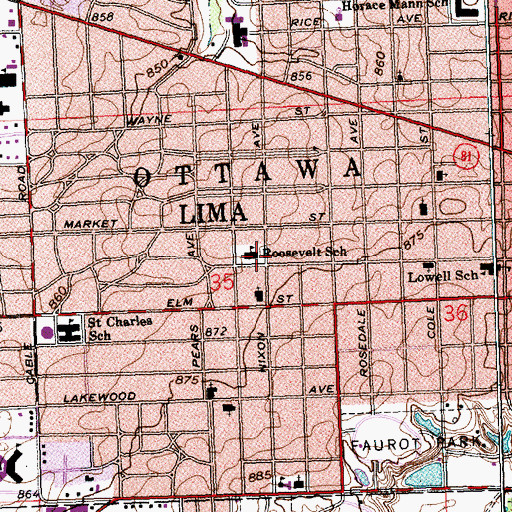 Topographic Map of Roosevelt School, OH