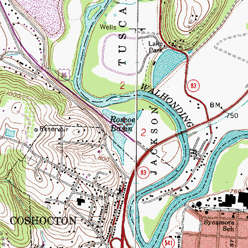 Topographic Map of Roscoe Basin, OH