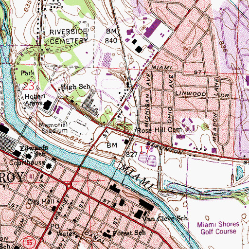 Topographic Map of Rose Hill Cemetery, OH