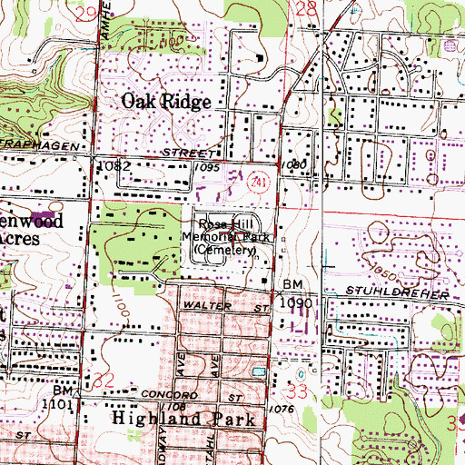 Topographic Map of Rose Hill Memorial Park Cemetery, OH