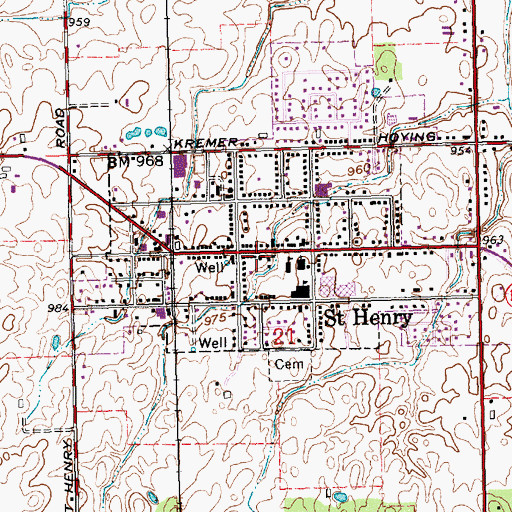 Topographic Map of Saint Henry, OH