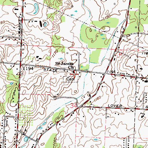Topographic Map of Saint Jacobs Church, OH