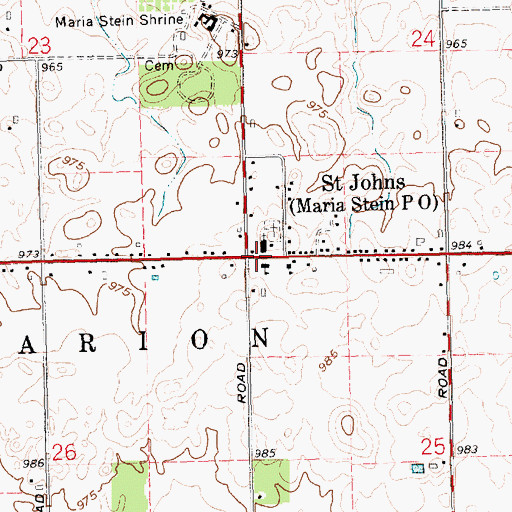 Topographic Map of Saint Johns, OH