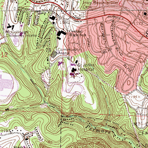 Topographic Map of Trinity Medical Center West, OH