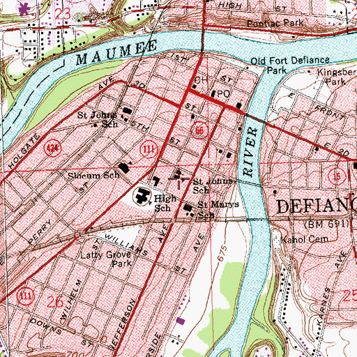 Topographic Map of Saint Johns School, OH