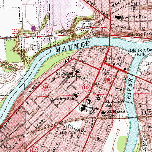 Topographic Map of Saint Johns School, OH