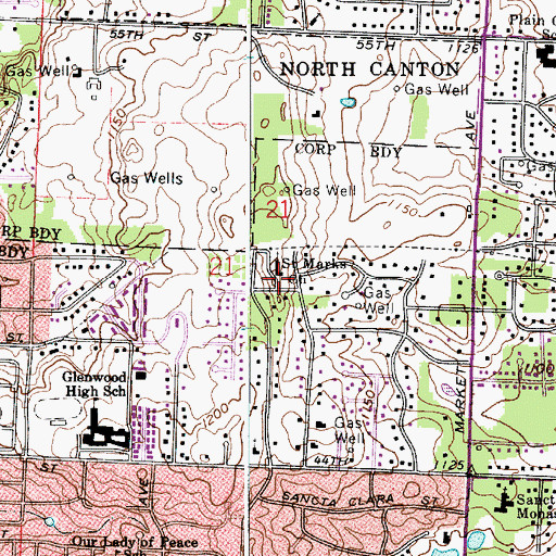 Topographic Map of Saint Marks Church, OH