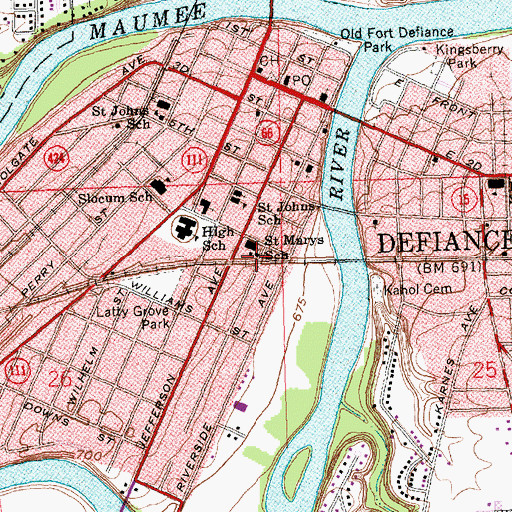 Topographic Map of Saint Marys School, OH