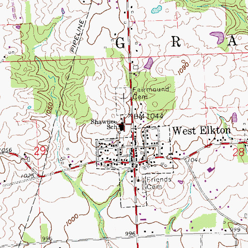 Topographic Map of Shawnee School, OH