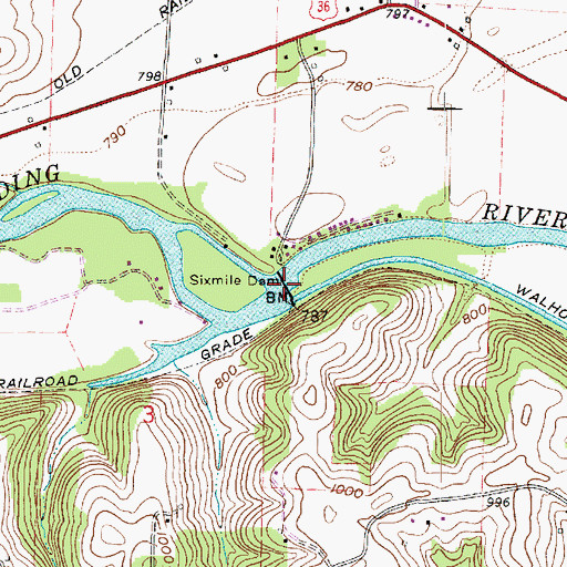 Topographic Map of Sixmile Dam, OH